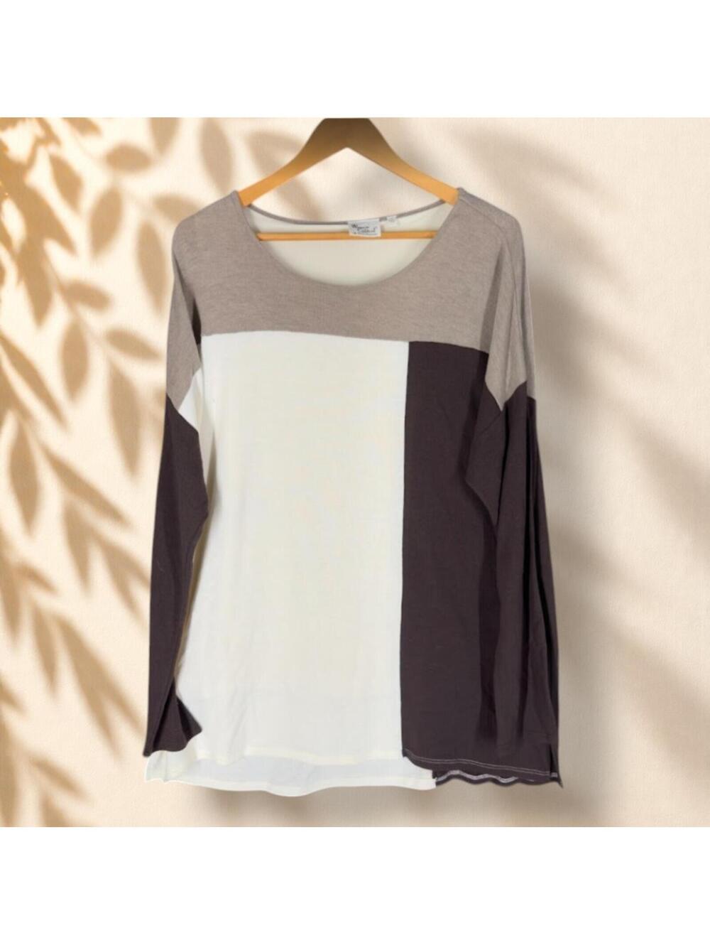Women With Control Sweater Pullover Women L Large Brown Colorblock Knit Lined